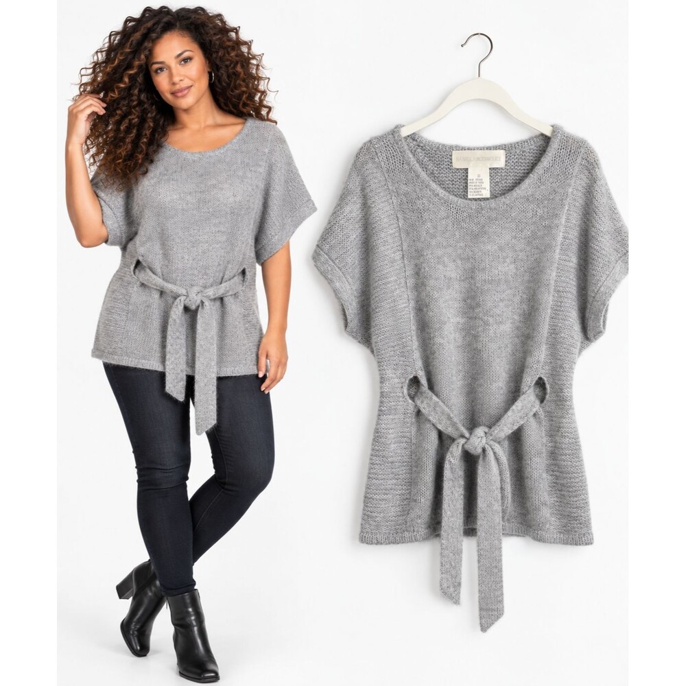 Isabella Rodriguez Mohair Blend Tie Waist Dolman Sweater Tunic Size 12 Gray